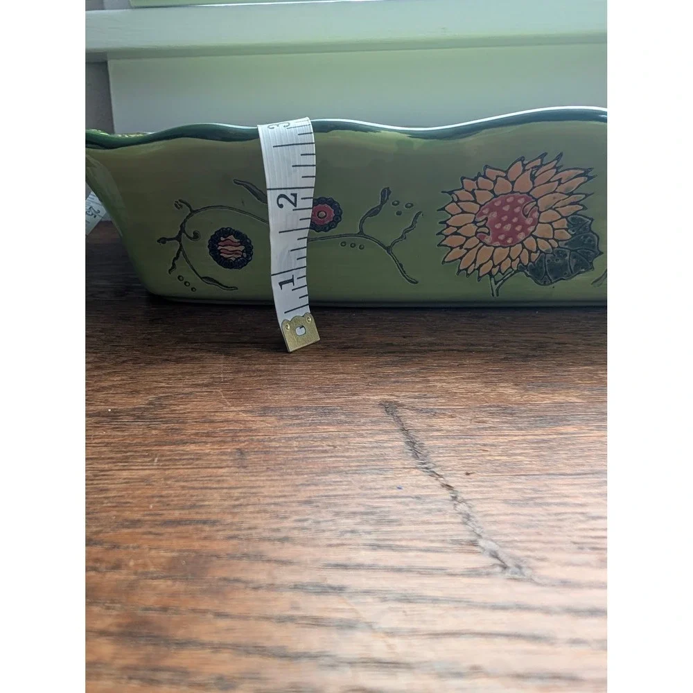 Blue Jean Chef Sunflower Ceramic Baker Set 2pc Green Floral Lasagna Casserole